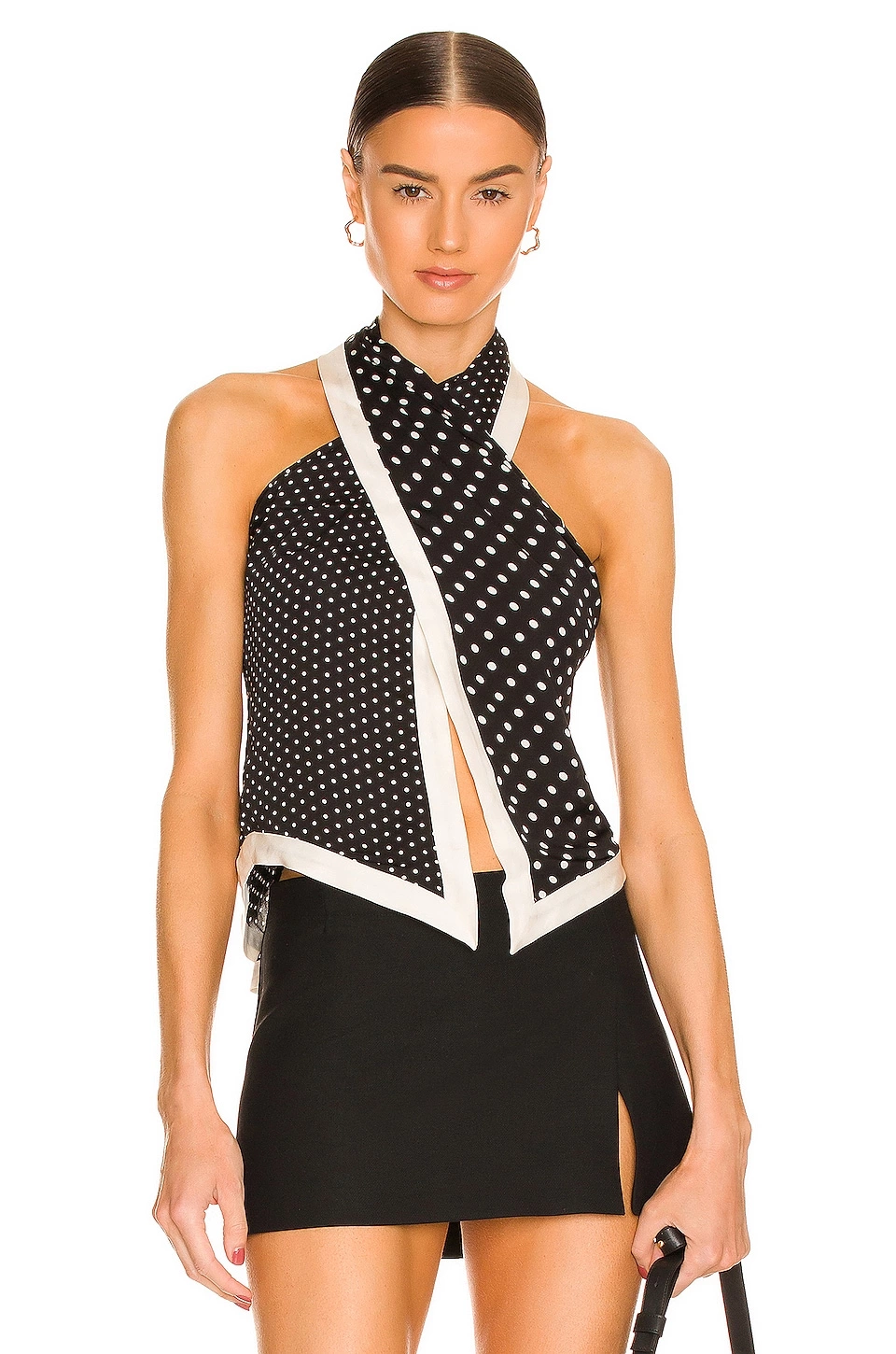 L'Academie Orla Halter Top In Black Multi Dot 1 L'Academie Orla Halter Top In Black Multi Dot