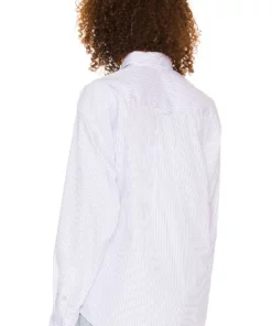 L'Academie Bastien Button Down Top In Blue & White Stripe -Deals L'Academie Store LCDE WS824 V3